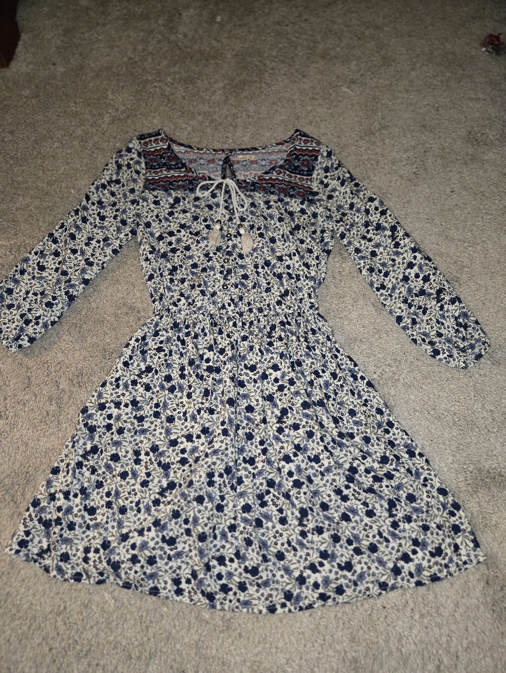 Boho Floral Navy and Cream Women's' Dress